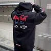 Sweats à capuche pour hommes de marque de mode Graffiti Racing Flag Sweats à bras de feu noir et blanc