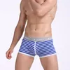 Underpants Men's Underwear Striped Printed Navy Fitness Cotton Breathable Belly Holding U-pouch Bag Pusy Up Boxers