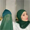 Halsdukar muslimska kvinnor motorhuven med chiffong sjalhuvud halsduk understerscarf cap islam inner pannband stretch hijab cover headwrap180 70 cm