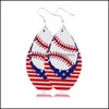 Charm Bohemia 3 capas Pu cuero pendientes para mujeres fútbol béisbol lentejuelas brillo moda deporte joyería independencia gota entrega Ot8Gu