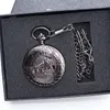 Pocket Watches High Quality Moving Train Double Open Face Men Mechanical Skeleton Watch Hand Winding With Fob Chain PJX1362