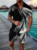 Survêtements pour hommes 2023 Fashion Design POLO Shirt Set 3D Print Checker Line T-shirt d'été pour hommes Beach Holiday Leisure Black 2