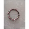 Beaded Handmade Half White Gemstone Strand Bracelet 8Mm Round Agate Quazt Stone Stretch Bracelets With Sier Plated Charm For Women J Dhll0