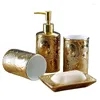 Bath Accessory Set Bathroom Golden Relief Ceramic Shower Gel Bottle Tooth Brush Holder Soap Dispenser Box Decoration Accessories