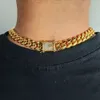 Pendanthalsband Hip Hop 18K Guldpläterad rostfritt stål smycken Iced Cadena Hombre Miami Cuban Link Chain Halsband för män 230301