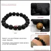 Beaded Strands Est Design High Quality Black Lava Stone Jewelry Rock Beads Charms Stretch Energy Yoga Gift Romantic Couple Lover Br Oty5X