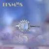 Solitaire Ring ITSMOS Blue Bright Moonstone Silver Rings Luxury Natural Gemstone 10mm Band Jewelry Classic Oval for Womens Lover Gift Y2302