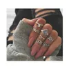 Cluster-Ringe 7 teile/satz Ankunft Blume Edelstein Geschnitzte Ring Set Antik Silber Überzogene Vintage Böhmischen Türkischen Mode Frauen Zubehör Otxrc