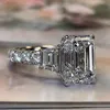 Solitaire Ring Geometric Square Cubic Zirconia Wedding s for Women Simple and Elegant Design Female Engagement Party Jewelry Y2302