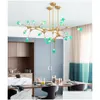 Hanglampen Noordelijke woonkamer dineren groen glazen molece led kroonluchter lichten moderne tak ijzeren kunst eenvoudige druppel levering verlichting dhri8