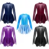 Girl Dresses Kids Girls Ballet Dance Dress Ballerina Costumes Long Sleeves Rhinestone Mesh Figure Skating Gymnastics Workout Leotard