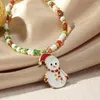 Chaînes simples perles de verre de riz faites à la main tour de cou beau bonhomme de neige pendentif collier de noël bijoux de mode pour les femmes