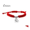 Cadena de eslabones Moda Cuerda roja Tejido hecho a mano Pulseras afortunadas para mamá Sier Chapado en oro Aleación Letra Encantos Regalo de Acción de Gracias Gota del Otjpi