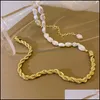 Collane con ciondolo Perle Collana di perle d'acqua dolce naturale per le donne Vintage Twist Stitching Chain Choker Ins Jewelry Drop Delivery P Dhkdn