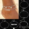 Anklets Female 5Pcs Set Heart Anchor Head Artificial Pearl Alloy Summer For Women Ankle Bracelets On Leg Chain Jewelry Gift