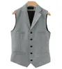 Mens Vests Business Suit Vest Lapel V Neck Wool Herringbone Casual Gentleman Grey Waistcoat Formal Jacket Groomsman For Wedding 230203