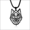 Pendant Necklaces Hollow Wolf Head Necklace For Men Personality Punk Style Stainless Steel Jewelry Drop Delivery Pendants Ot1Vy