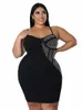 زائد الفساتين الحجم parti اللباس لا تراجعت نساء السباغيتي حزام مثير فستان قصير الماس الأسود بالإضافة إلى الفساتين بالجملة انخفاض السقوط 230203