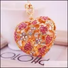 Schlüsselringe Est Bag Charm Hollow Style Floral Strass Kristall Herz Anhänger Metall Auto Schlüsselbund Karabinerverschluss Legierung Schlüsselring 504 H1 D Dhvdg