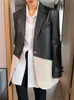 Abiti da donna Blazer TWOTWINSTYLE Moda coreana PU Pelle per donna Colletto dentellato Manica lunga Colorblock Blazer Abbigliamento femminile Stile 230202