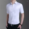 Erkekler Sıradan Gömlek Yaz Kısa Kollu Erkekler Moda İnce Akıllı Casaul Elbise Gömlek Erkek Katı Beyaz Siyah Bluz Tek Kelime Kelime
