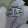 Bague solitaire taille princesse Lab Diamond Promise ensembles 925 en argent sterling fête de mariage pour femmes mariée fine bijoux de fiançailles Y2302