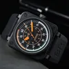 2023 Armbanduhren Herren Automatische mechanische Uhr Glocke Braunes Leder Schwarz Gummi Ross Armbanduhren Multifunktions Sechs Stiche vv03