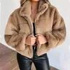 Kvinnors jackor kvinnors puffy jacka avslappnad långärmad zip faux pälsrock 2023 hösten vinter varm plysch