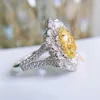 Bague Solitaire QTT Couleur Argent Exagérée Femme Oeuf Redimensionnable CZ Jaune Tempéramental Mariage Rétro Bijoux 20mm Y2302