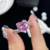 Anéis de casamento delicado rosa cristal noivado para mulheres de luxo banhado a prata zircão incrustado anel ajustável jóias presente