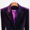 Dames Tweede stuk broek Velvet Blazer Women Set Purple Brown Autumn Winter One Button Jacket Flare Office vrouwelijk pak 230202