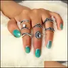 Pierścienie klastrowe 7PC/zestaw przylotu Kamieniowca Zestaw Rzeźbiony Pierścień Antyczne Sier Splated Vintage Bohemian Turkish Fashion Women Accessorie OTXRC