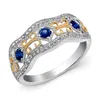 Anillo solitario Vintage hermosa mujer boda dedo brillo azul CZ piedra esposa/madre regalo de cumpleaños grande antiguo s Anillos Y2302