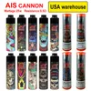 US Warehouse Eletronic Cigarette Disposable Vape Pen Ais Cannon STOR MOLD Strong Puff Mesh Coil Cartridge laddningsbara 15 ml 10 smaker 25W 0,5Ω 1200 mAh ånga