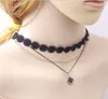 Choker JINGLANG Fashion Lace Rope Chain Chokers Necklace Dangle Black Cross Charms Short Multilayer Necklaces For Women Jewelry