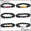 Beaded Strands 8Mm Designs Lava Rock Beads Charms Bracelets Essential Oil Diffuser Elastic Natural Stone Beaded For Men Tiger Eye C Otwpb