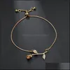 Lien Chaîne Mode Rose Fleur Charme Bracelet Pour Femmes Fille Bracelet Alliage Réglable Mariage Bijoux De Mariée Cadeau 3 Couleurs Drop Deli Ot4Iz