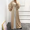 Ethnic Clothing Latest Islamic Satin Abaya Woman Dubai Elegant Dress Puff Sleeve Plus Size