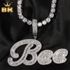 Pendant Necklaces THE BLING KING Custom Brush Cursive Letter Name Iced Out Bageutte Cubic Zirconia Chain Hiphop Jewelry 230202