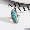 Solitaire Ring Gold Oval Turquoise Lapis Lazi Blue Natural Stone Rings Fashion Inner Dia 1.7Cm Color Band Jewelry For Women D Dhgarden Dhv7C