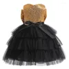 Girl Dresses Girls 'Dress 2023 Children's Big Bow paljetter Julfest Performance Mesh Cake Princess