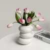 Vases Doughnut Shaped Vase Hydroponics White Ceramic Home Desktop Decoration Flower Arranger Pot Decor