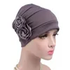 Basker kvinnor beanie casual håravfall kemoterapi cap accessoarer mjuk västerländsk stil bekväm fast blommönster ruffle cancer hat1