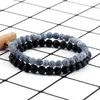 Strand 2pcs/conjunto Black Lava Stone Bracelet Men de 6 mm de contas rachadas naturais Braceelets Stretch Bangles Women Yoga Healing Jóias