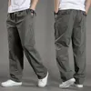 Mäns byxor 2023 Herrlast Bomullsmän Pocket Löst rak Pant Elastic Work Trousers Brand Fit Joggers Male Super Large Si319N