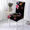 Chaves de cadeira Estilo de faixa de planta para cadeiras de sala de jantar Cober flores Flores padrão assento preto Stuhlbezug