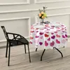 Table Cloth Valentine's Day Tablecloths Pink Hearts Decorative Cover For Circular Dining Holiday Party