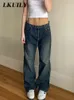 Jeans pour femmes Taille haute Femmes Baggy Mode Pantalon à jambe droite Y2K Denim Pantalon Vintage Lâche Bleu Lavé Maman 230202