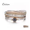 Cadeia de link Vintage Cristal Stone Charm Bracelets Bangle para homens Menas Moda Feminina Feminina Mutilayer Leather Wrist Bracelet WO OTPZT