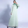 Etniska kläder elegant muslimska satin lång klänning kvinnor abaya hylsa pufffest bröllop arabiska mid East maxi mantel islamisk ramadan